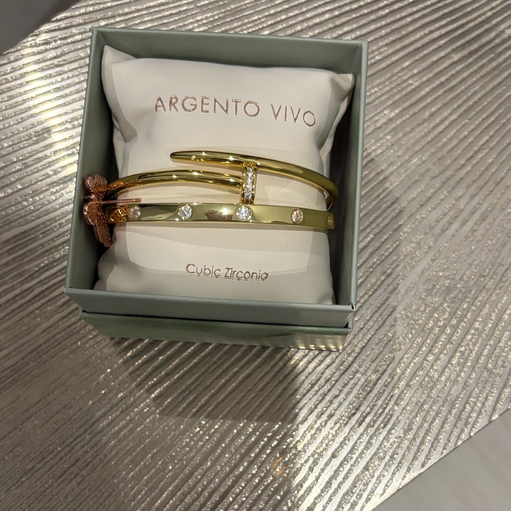 Argento Vivo Gold Bracelet Set with Cubic Zirconia